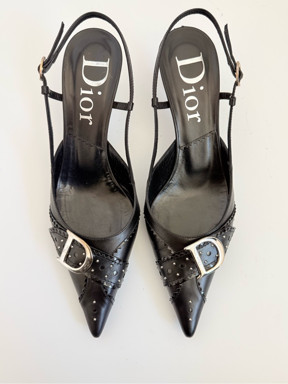 Christian Dior D Trick Slingback Pumps 38.5 Black CD Buckle Galliano 2004 - Picture 2 of 11